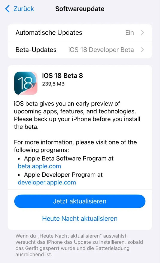 巴楚苹果手机维修分享苹果 iOS / iPadOS 18 开发者预览版 Beta 8 发布 